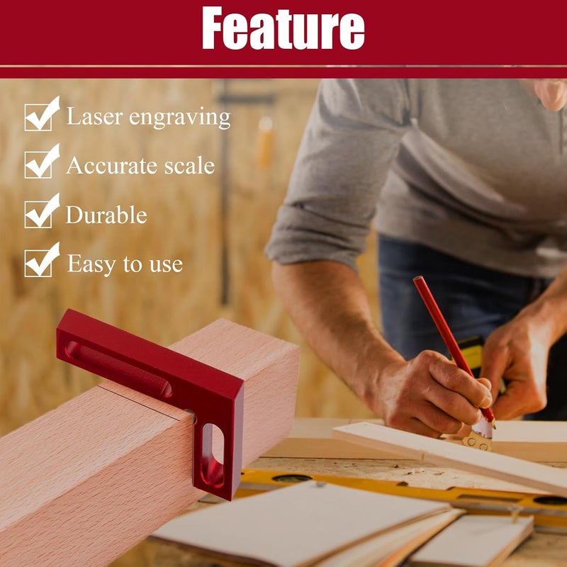 Eiahonen 90 Degree Mini Positioning Square, Premium Precision Woodworking Carpenter Corner Tool Right Angle Clamp, for Checking Edge of Carpenter Cutting Tool for Square (Red) - Image 3